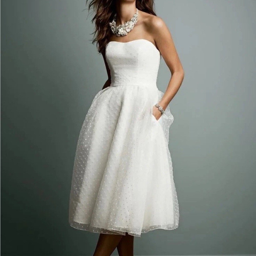 VINTAGE Galina Signature Davids Bridal Wedding Dress Strapless,Pockets,Knee High